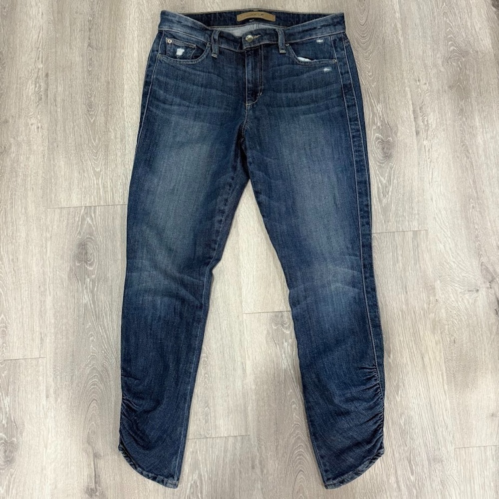 Joes Jeans The Icon Mid Rise Skinny Ankle Ruched Tulip Hem Dark Wash W28